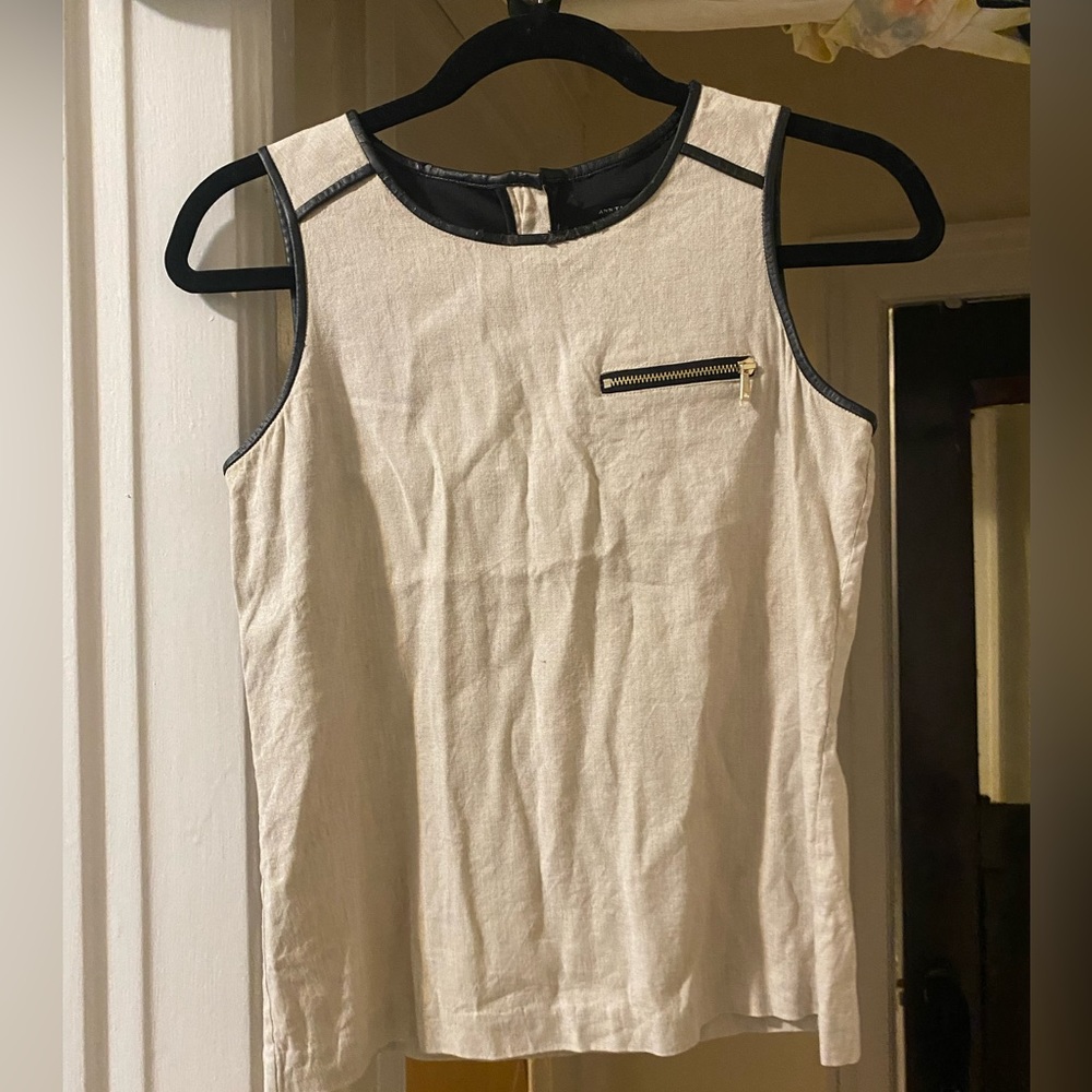 Ann Taylor Leather Trim Top w/ Zipper Detail - 00